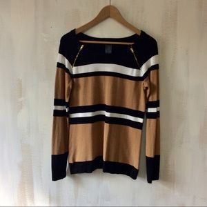 INC Black Beige White Sweater
